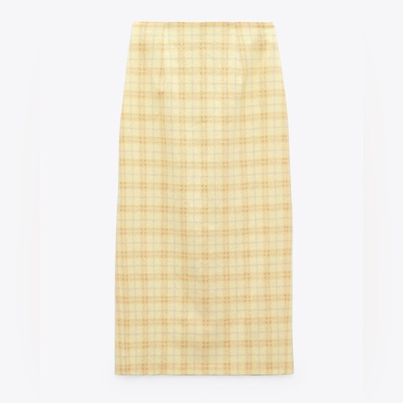 Zara Yellow Plaid Midi Slit Skirt Size L - Picture 11 of 13
